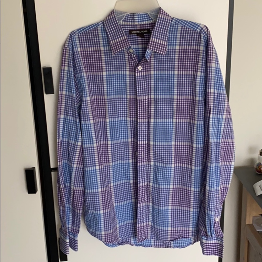 Michael Kors Blue and Purple Button Down Large